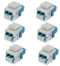 6 PACK LC/UPC Single-Mode Duplex Fiber Optic Coupler Keystone Jack White Blue
