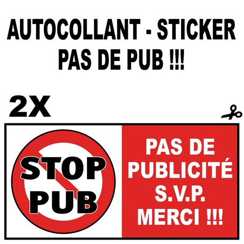 Autocollant sticker PAS DE PUBLICITE - STOP PUB - Boîtes au lettres portes - Foto 4 di 4
