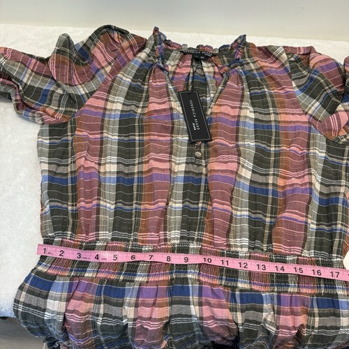 Veronica Beard Destiny Crinkle Plaid A-Line Dress size 16 NWT Olive/Pink V-Neck - Picture 9 of 12