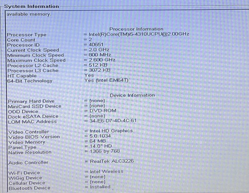 Dell Latitude E5440 14" i5-4310U @ 2.0GHz 16GB RAM No HDD/Battery *FOR PARTS* - Picture 3 of 11