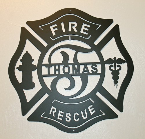 Firefighter Rescue Maltese Cross Monogram Sign Door Hanger Personalize Metal Art - Picture 4 of 6