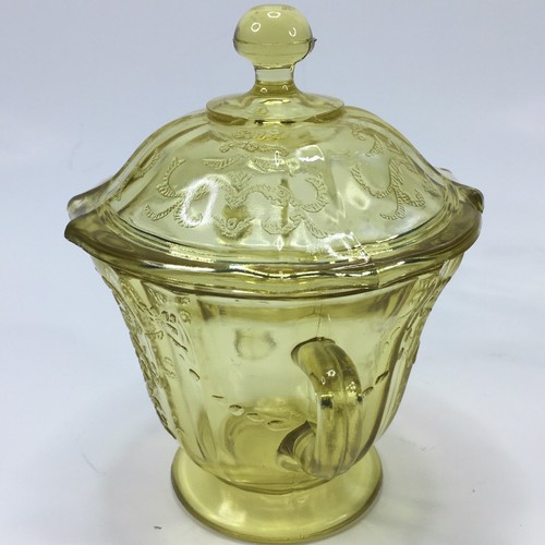 Vintage Federal Madrid Amber Depression Glass Creamer/Sugar Pot With Lid /Cup - Picture 5 of 21