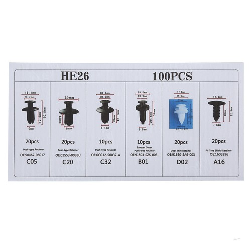 100X Car Body Bumper Rivet Retainer Molding Push Pin Clip Assortments Trim - Foto 9 di 12