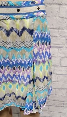DREAM OUT LOUD SELENA GOMEZ 13 L BLUE GRAY NEON FLARE STUD AZTEC CHIFFON SKIRT - Picture 3 of 12