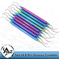 NEW Hollow MULTI COLOUR 8 Piece Gracey Curette Set Dental Surgical Instruments