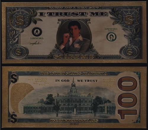 Billete de banco de plástico Scarface Al Pacino Estados Unidos EE. UU. $100 lámina de oro - Imagen 3 de 3