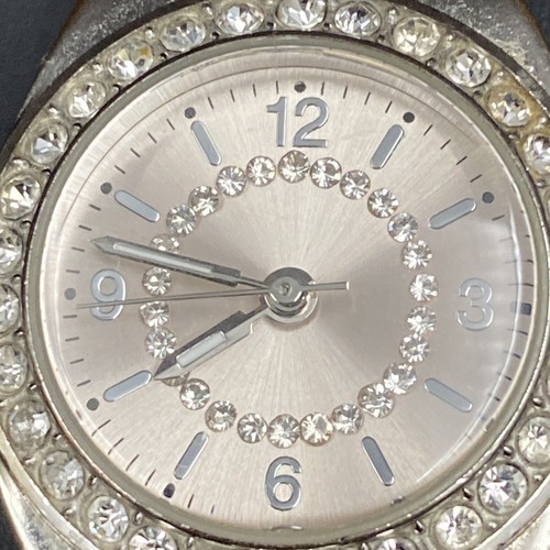 Damen Silberfarben Strass Rund Gesicht Glitzer Gliederarmband Lässig Quarz - Bild 3 von 7