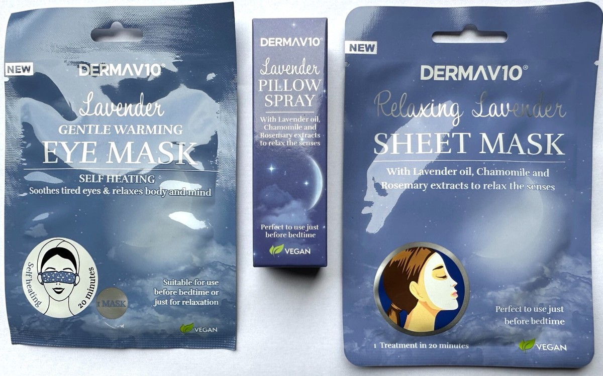 Derma V10 Lavender Pillow Spray Face Mask & Eye Mask x 3 Pack