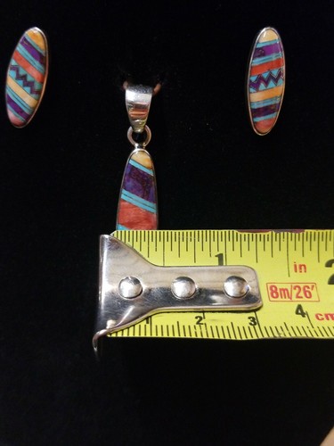 western style sterling silver & inlay earrings & pendant set - Picture 7 of 10