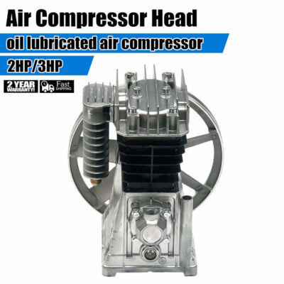 PAC Piston Air Compressor Pump Motor Head Twin Cylinder Oil Lubricated+ Silencer