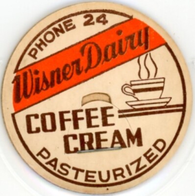 Milk Bottle Cap - Wisner Dairy - (Ovid, Michigan, MI) - PHONE 24 - COFFEE CREAM