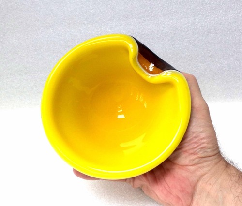 MURANO VENETIAN BARBINI MID CENTURY YELLOW ART GLASS BOWL VASE - Picture 3 of 8