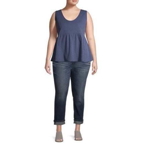 Terra & Sky Women's Plus Size Knit Peplum Tank, Blue, 2X (20W-22W) - Picture 1 of 5