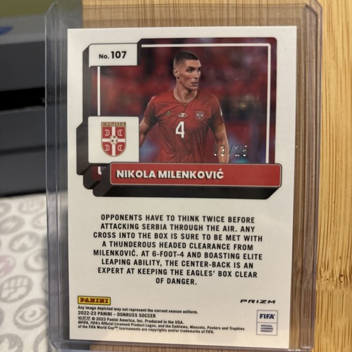2022 Donruss Fifa Nikola Milenkovic Optic Purple Mojo Prizm /25 - Picture 2 of 2