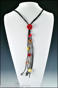 Real-Mini-Red-Rose-Flower-with-Petals-Necklace-On-Black-Cord-in-Gift-Box