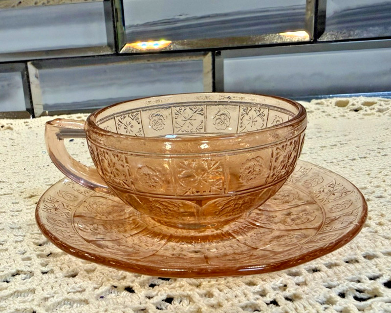 Vintage Pink Jeannette Doric & Pansy Child’s Teacup & Saucer Estate Find