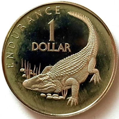 GUYANA 1 DOLLAR 1978 PROOF Caiman crocodilus, RARE - Image 1 of 2