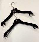 Chanel Hanger Set Logo Gold Black Velvet Two New Coat Hangers Newest Style
