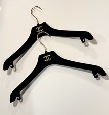 Chanel Hanger Set Logo Gold Black Velvet Two New Coat Hangers Newest Style