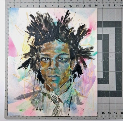 Pintura de retrato sobre papel Jean-Michel Basquiat 14x17 arte abstracto Thayer - Imagen 3 de 3