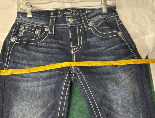 Stivali firmati Miss Me Jeans taglia 25 scuri Y2K JE835582R ricamati punto Reno 30" W - Foto 11 di 21