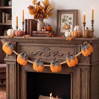 Fall Decorations for Home, 8.2 ft Felt Pumpkin Beads Garland Rustic Felt Pumpkin