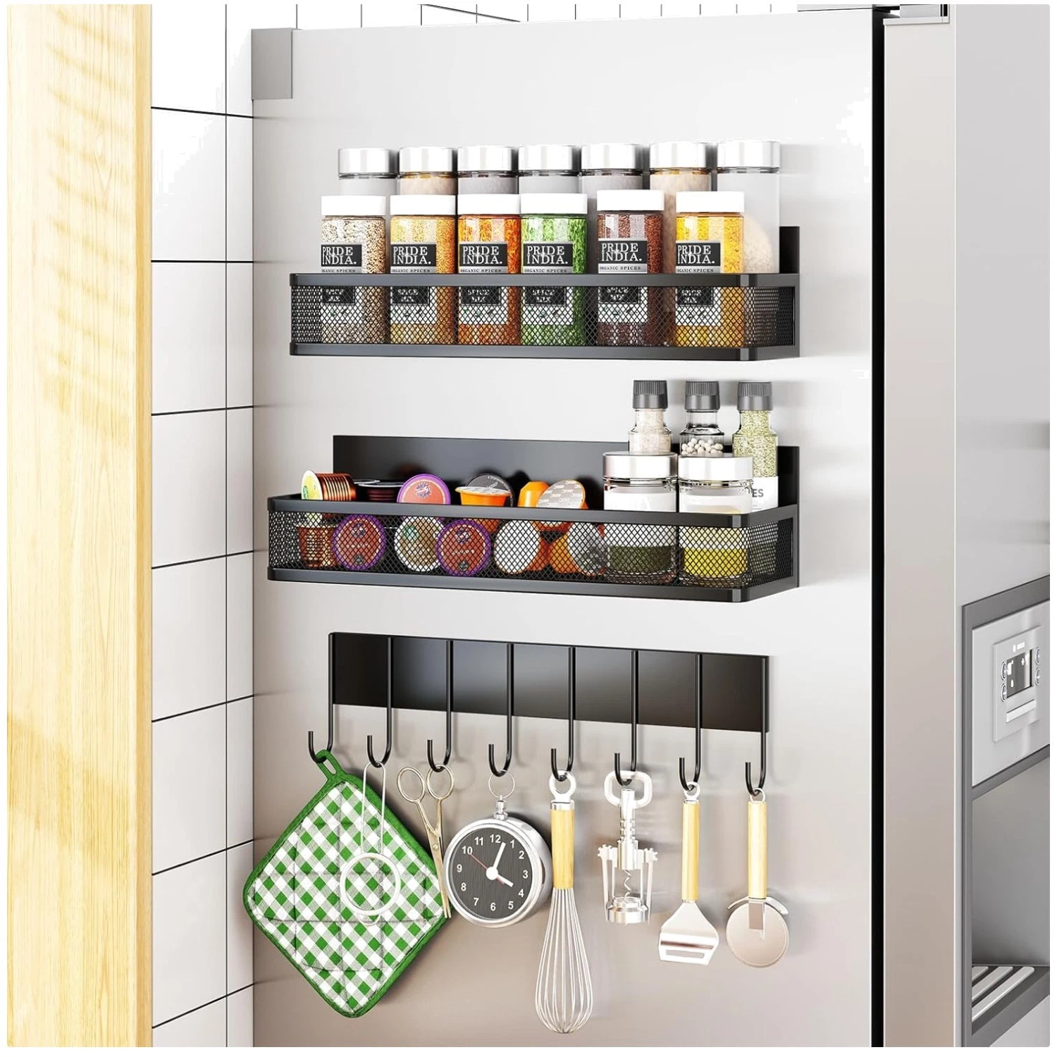 Magnetic Spice Rack for Refrigerator, 3 Pack Set
