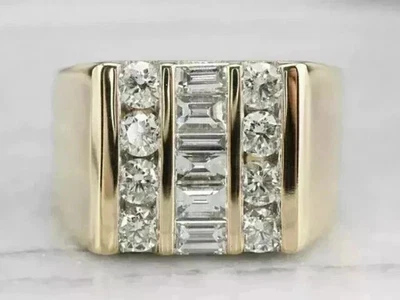 3Ct Round Lab-Created Diamond Cluster Mens Wedding 14K Yellow Gold Finish Ring - image 1 of 4