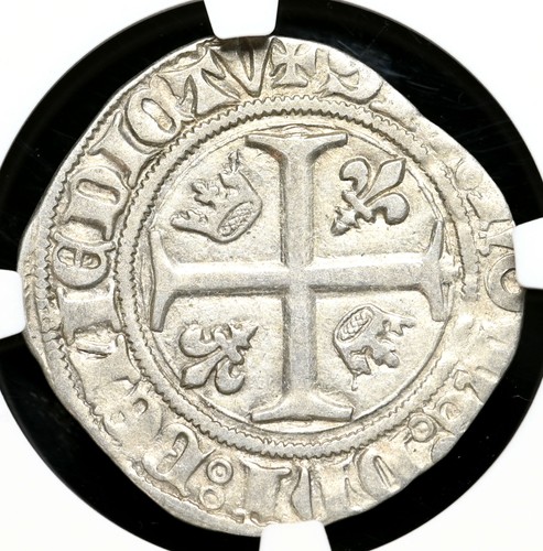FRANCIA MEDIEVAL. Carlos VI, 1380-1422. Silver Blanc Guenar, NGC AU50 - Imagen 1 de 4