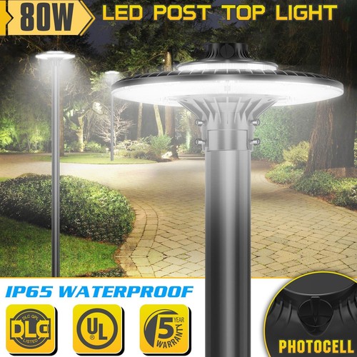 LED Post Top Light Outdoor, 80W Dusk to Dawn Circular Area  Light Pole Fixtures - Picture 2 of 18