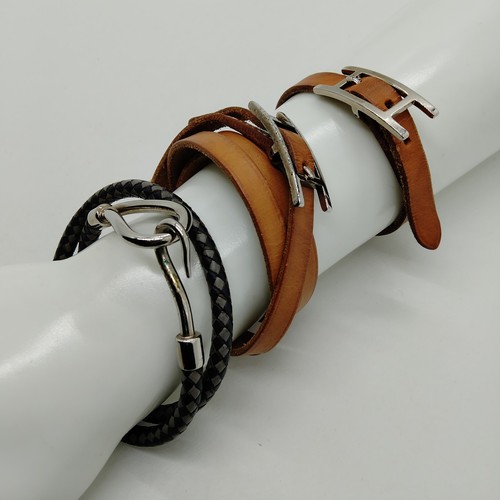 Juego de 3 brazaletes Hermes cuero marrón 2754582 - Imagen 9 de 11
