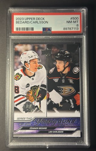 2023-24 Upper Deck Young Guns Checklist Connor Bedard Leo Carlsson #500 PSA 8