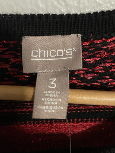 Chicos Womens Cardigan Size 3 US XL Wine Berry Fair Isle Fringe Open Front Artsy - Picture 5 of 9