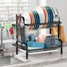 Ispecle 2 Tier Dish Drainer Rack - Large Capacity Dish Drying Rack with Drip Tra