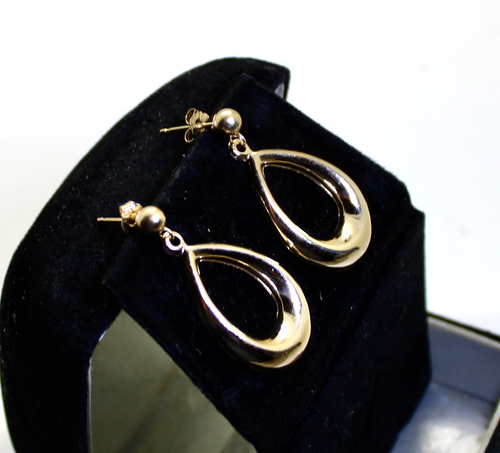 Gorgeous 14K Yellow Gold Teardrop Hoop Drop/Dangle Stud Earrings, 1.2 Grams - Picture 3 of 4