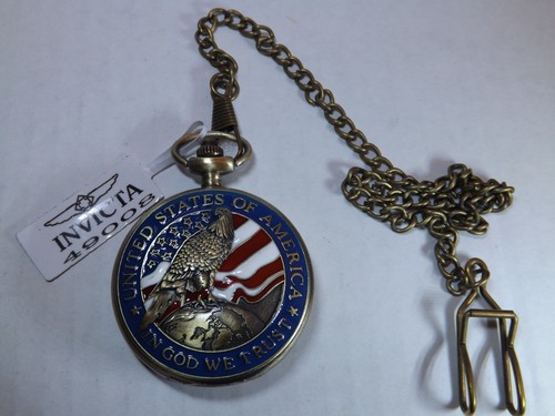 Invicta Mens Pocket Watch Patriotic (Model # 49008)-(Eagle/Flag/Star)(Bronze)New - Picture 2 of 19