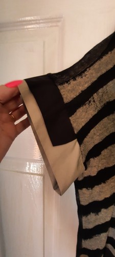 Ozai N Ku Top Damen Schwarz Beige 100% Leinen Boxy Lagenlook Loose Fit Größe 2 - Bild 2 von 12
