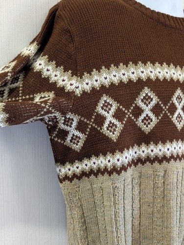 Maglione pullover nordico acrilico Y2K Buzzards Bay anni 90 marrone chiaro uomo grande - Foto 13 di 20