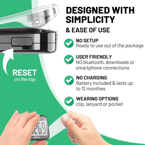 3D Pedometer for Walking, Simple Step Counter for Walking with Removable Clip - Picture 3 of 3