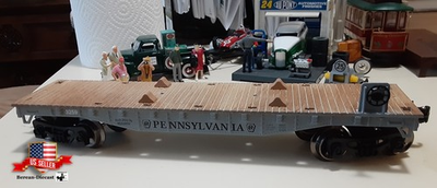 #ad New MIB Menards O Gauge Pennsylvania RR Flatcar Only with Vehicle Blocks Gray $17.99