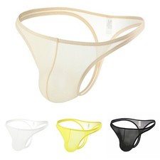 String homme ultra fin sous vêtement maille transparente lingerie noir jaune