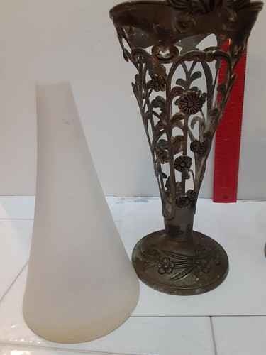 2 Silver Color Metal Vases Plastic Inserts Eerie Halloween Prop Gothic Victorian - Bild 8 von 11