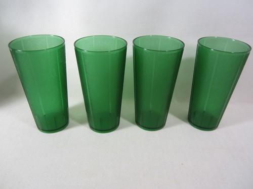7 Vintage Green Texture Pin Striped Plastic Drinking Glasses Restaurant Tumblers - Picture 18 of 22