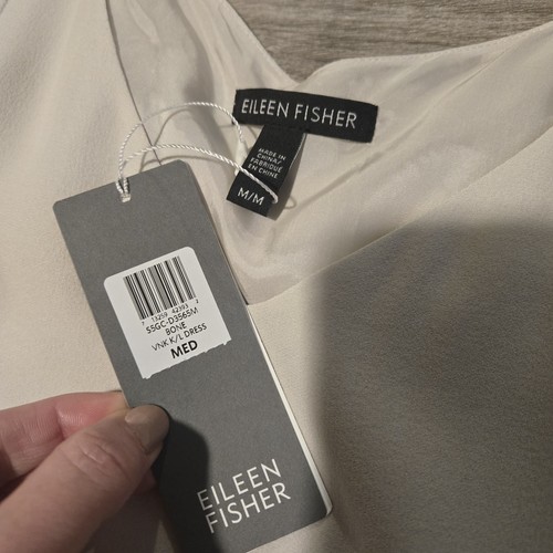 Eileen Fisher Two-tone Silk Shift Dress in Bone Black Size M - Picture 4 of 10