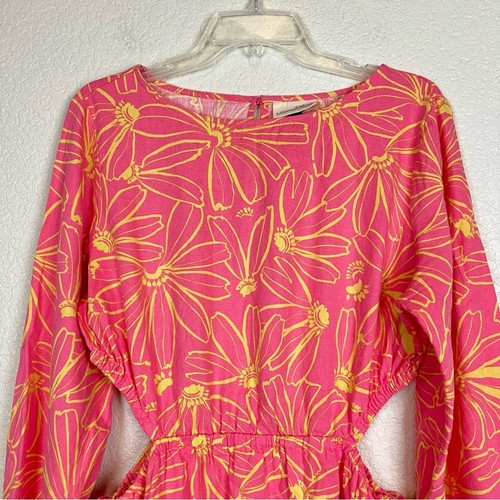 Universal Thread Pink Linen Long Sleeve Mini A-Line Dress Waist Cutout Large - Bild 2 von 7
