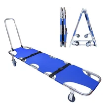 Aluminum 4‑Wheel Foldable Medical Stretcher Trolley w/ Drawbar – 350 lb Capacity