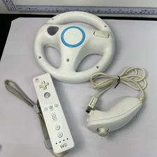 OEM Nintendo Wii Remote Controller + Nunchuck Official Genuine RVL-003 Wheel