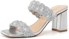 Women's Braided Heeled Sandals Summer Square Open Toe Chunky Block Heels