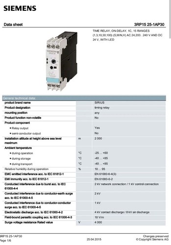 Siemens 3RP1525-1AP30, Siemens 3RP1525-1AP30 Time Relay/Timer/On Delay Relay - Picture 1 of 17
