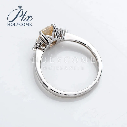 Moissanite Emerald Cut Rings Champagne Color S925 Sterling Silver Wedding Rings - Picture 10 of 20